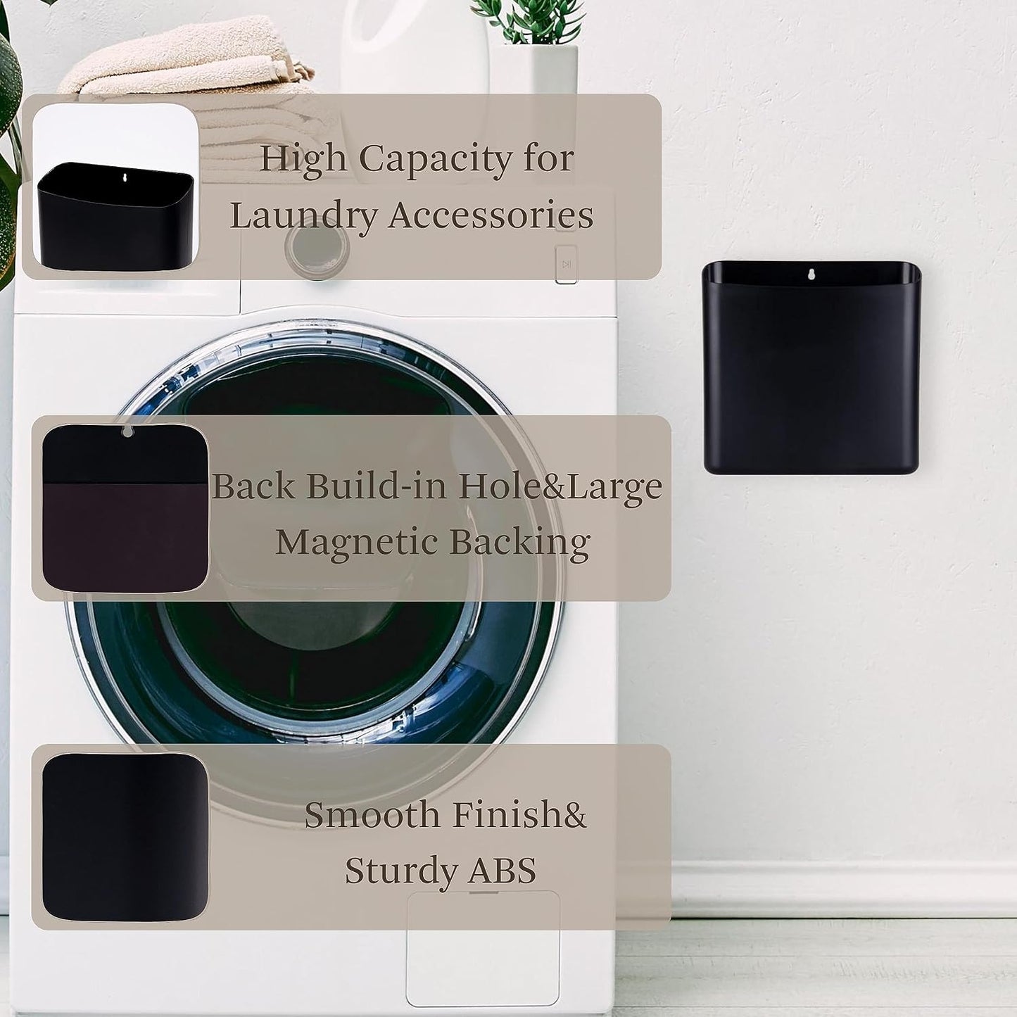 MONJITA Lint Bin for Laundry Room, Magnetic Lint Trash Can for Dryer, Modern Lint Holder, Lint Box for Laundry Room Organization, Wall Mounted Trash Can for Laundry Decor (Black)