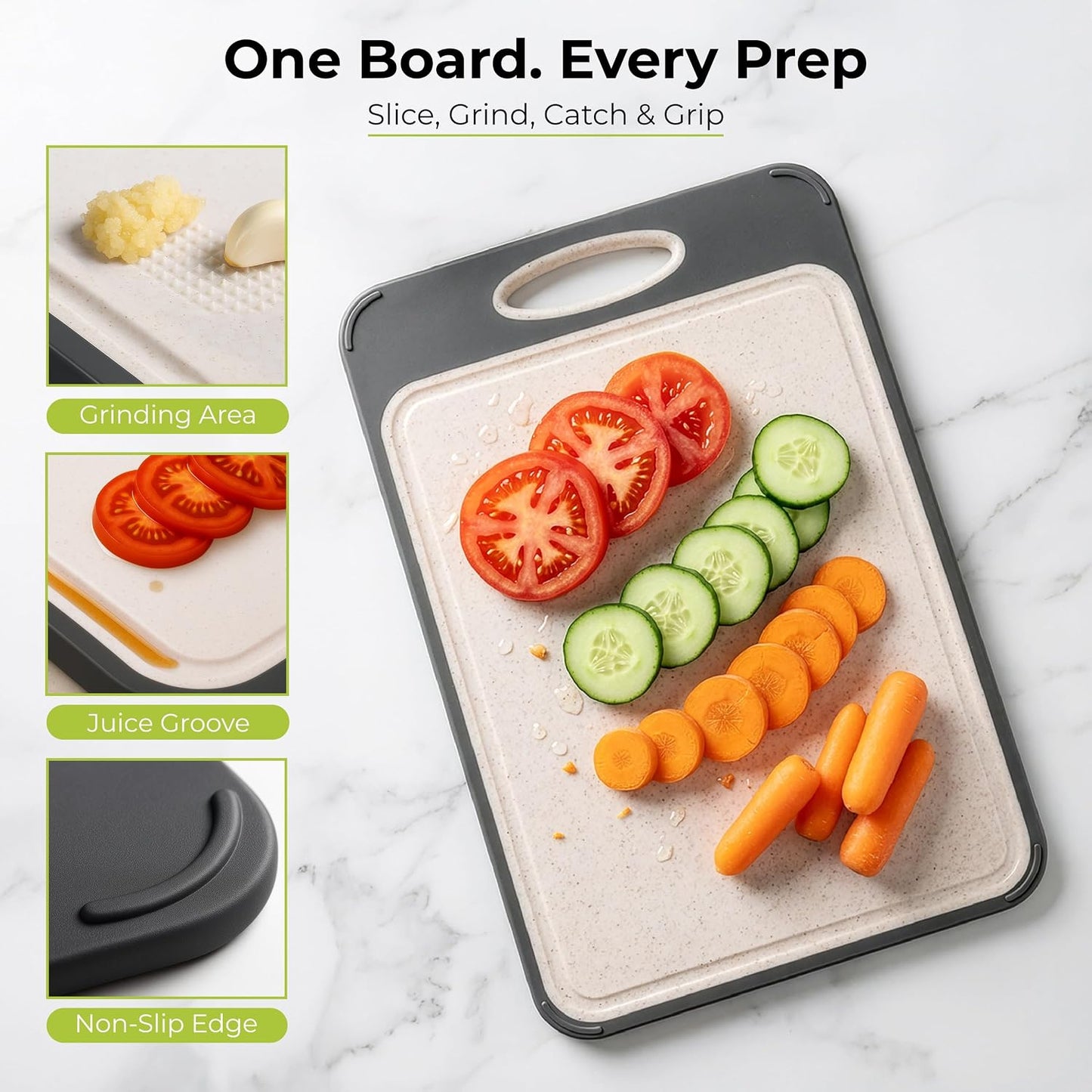 Freshware Titanium Cutting Board for Kitchen, Set of 2, Double Sided Cutting Boards, Pure Titanium/PP, Chopping Board with Juice Grooves, Dishwasher Safe, Medium 12.1" by 8.3" and Large 16.2" by 11"