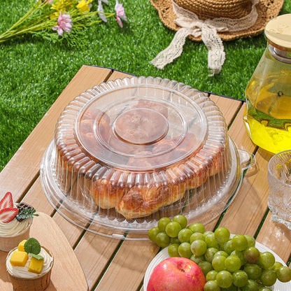 Tessco for you 12 Pack Heavy Duty Repeatedly Plastic Serving Tray with Lid and 24 Pcs Deli Wax Paper Sheets Sets Large Party Platters with Clear Lids Stackable Round Food Serving Trays (Black,16inch)