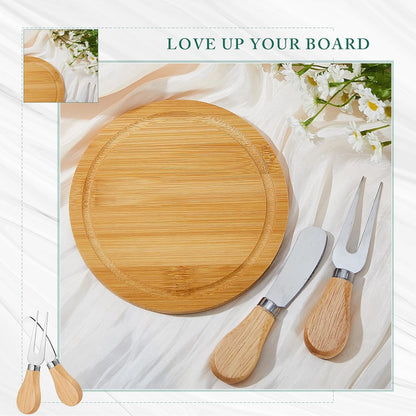 Maxcheck 6 Sets Baby Shower Bridal Game Prizes for Winners Round Cheese Board Set Wood Mini Charcuterie Board with Knives and Forks Thank You Card with Gift Box for Guests Wedding (Bamboo)