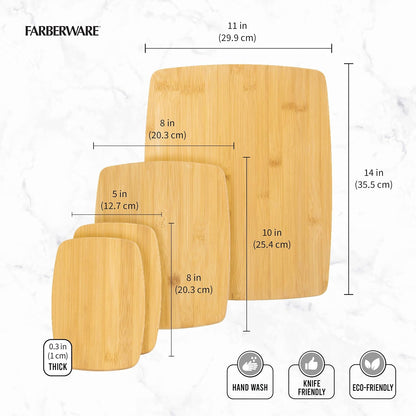 Farberware Bamboo Cutting Board Set, 4-Piece, Reversible