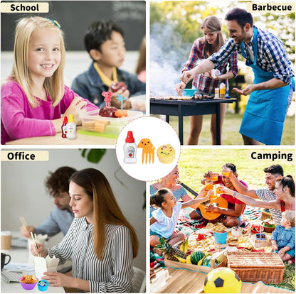 152 Pcs Bento Box Accessories Kids Mini Sauce Bottles Including Food Picks Mini Condiment Ketchup Squeeze Bottles Reusable Animal Fruit Food Toothpicks for Camping Office Accessories