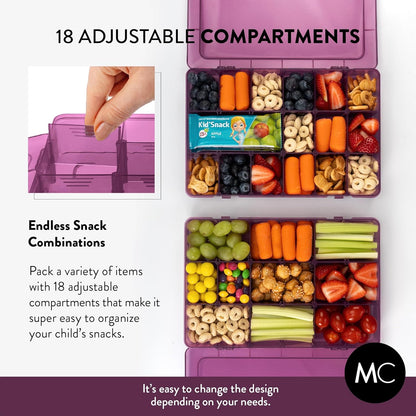 Large Kids Snack Box Containers Set of 2 -100 Labels, BPA-Free, Adjustable Compartments, Dishwasher Safe, Reusable Tray, Food Grade, Meal Prep Container, PARENT TESTED PARENT APPROVED AWARD (Clear)