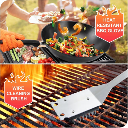 28PCS Stainless Steel BBQ Grill Accessories Set, Grilling Gifts for Men Birthday Father's Day, Portable Multifunction Grilling Utensils Tools Kit with Storage Bag for Outdoor Grill Camping BBQ Party