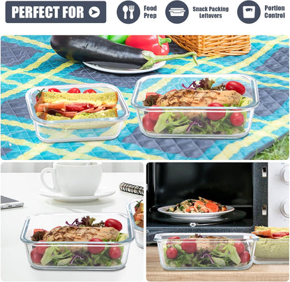 6Pack 22oz Glass Meal Prep Containers, Glass Food Storage Containers Sets with Snap Leak Proof Lids for Microwave, Oven, Freezer and Dishwasher Safe (Grey, 22oz)