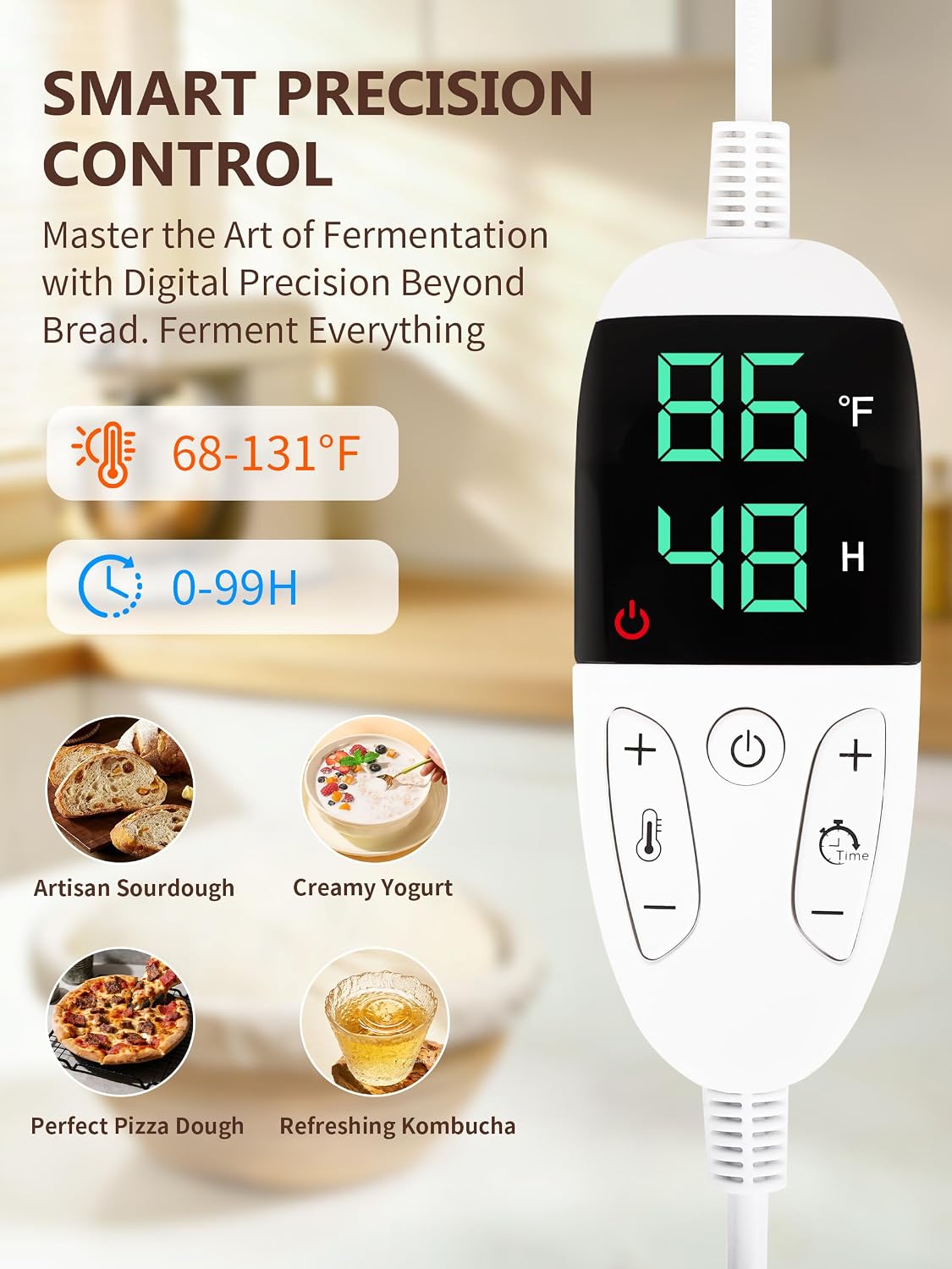 Folding Bread Proofing Box Dough Proofer, Electric Sourdough Warmer with 68-131°F Temp Control & 99H Timer