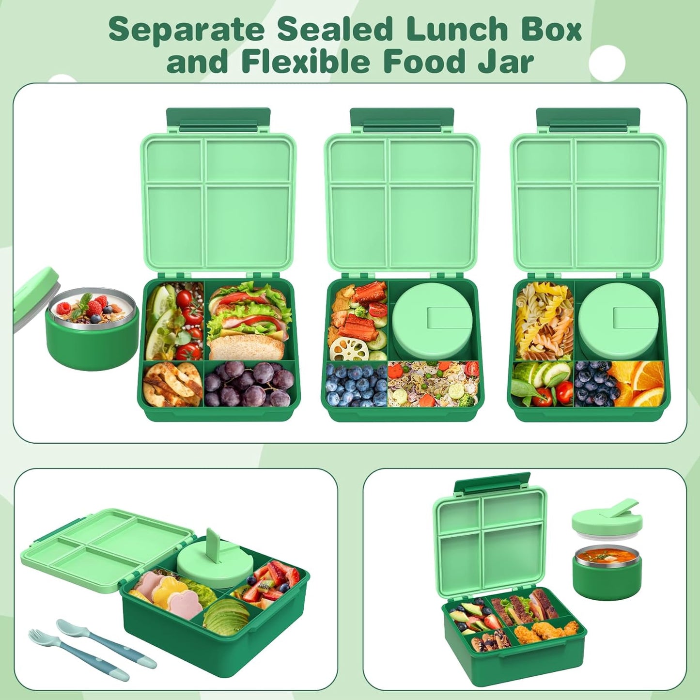 Pawtong Bento Lunch Box with 8oz Soup Thermo, Kids Leakproof Lunch Food Containers with 4 Compartment, Kids Thermo Insulated Hot Food Jar for School, Trvael - (Pink)