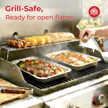 Aluminum Pans Disposable Half Size (25Pack with lids) – 9x13 Heavy Duty Foil Pans, Durable & Recyclable Baking Pans, Table Trays, Great for BBQ, PCooking, Roasting, Heating
