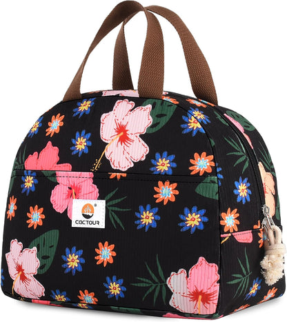 CaCTOUR Lunch Box for Women Girls Teens,Cute Lunch Box Cooler Bag, Portable Insulated Small Lunch Bag Women Reusable Corduroy Lunch Tote for Work/Travel/Picnic/School (Dog Green,Small)