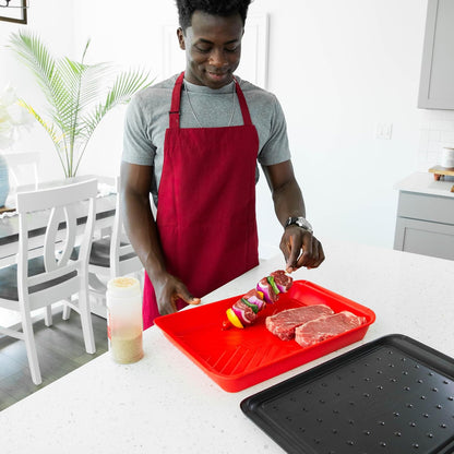 AVIEUS Grill Prep and Serve Trays | Set of 2 Stackable, Melamine Trays | Serving Tray & Marinating Tray | Serving Platter for Plating Food & BBQ Prep Tub for Marinating Meats | Grill Accessories |