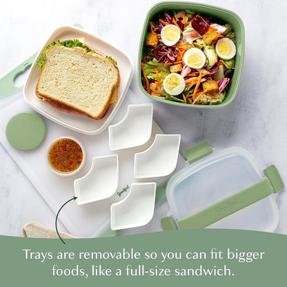 Goodful Stackable Lunch Box Container, Bento Style Food Storage with Removeable Compartments for Sandwich, Snacks, Toppings & Dressing, Leak-Proof and Made without BPA, 56-Ounce, Blue