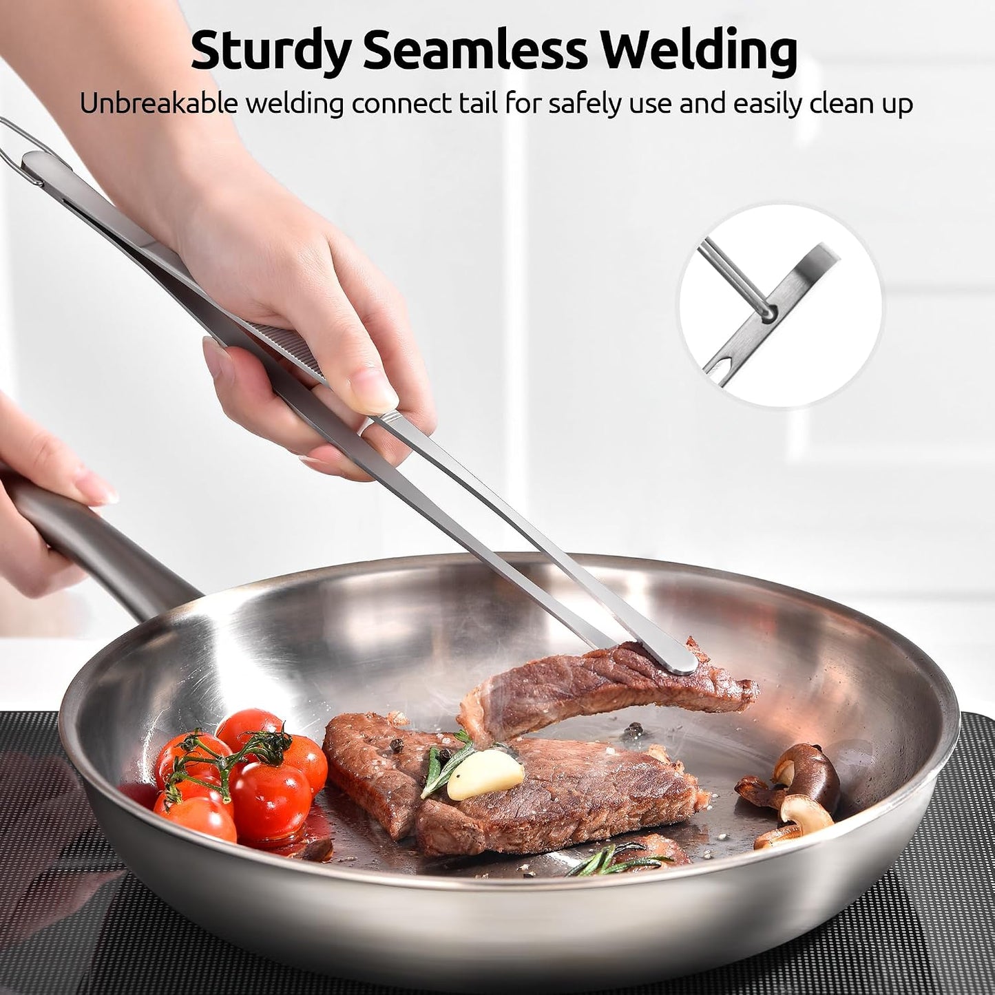 U-Taste 8"+10"+12" Kitchen Cooking Tweezer: 18/8 Stainless Steel Food-Grade Metal Food Tong, Flexible Pinching, Seamless-Welding and Sturdy for Serving Grilling Frying, Plating, Feeding (Pointed Tip)