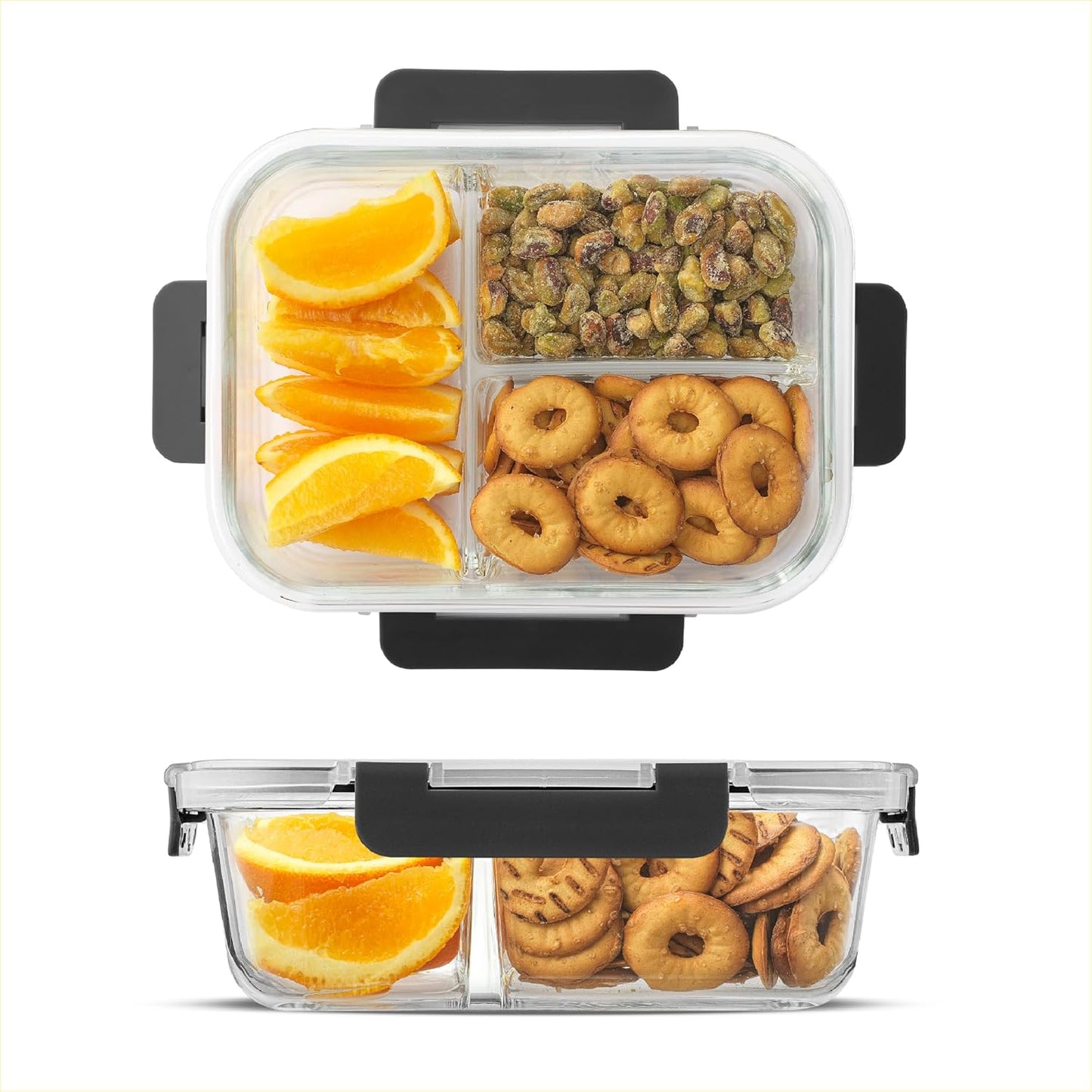 JoyJolt Divided 3 Compartment Glass Meal Prep Bento Box Set. 5 Pack Airtight Food Storage Containers with Lids for Portion Control and Weight Loss