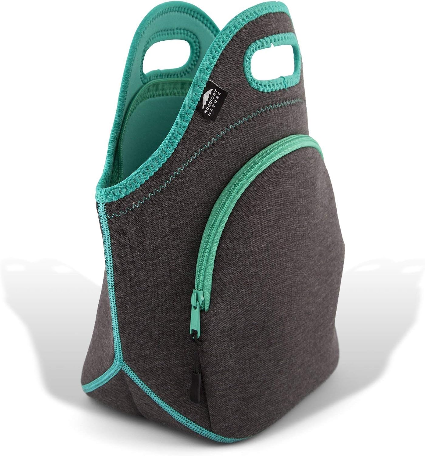 Nordic By Nature Large Neoprene Lunch Bag for Women & Lunch tote for Kids Insulated Lunch bag Reusable Washable Extra Thick Neoprene & Soft Cotton Feel, Premium Stitching, Outside Pocket, (L) Black