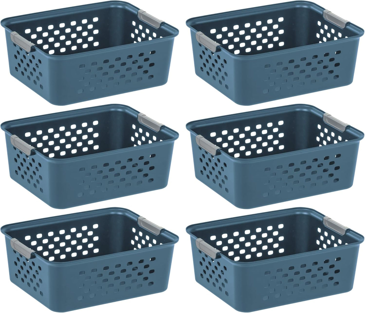 IRIS USA Plastic Storage Baskets, 6-Pack, Made in USA, Shelf Baskets Small Baskets Organizing Bins for Pantry Countertops Closet Shelves Laundry Room Office, Multi-Purpose, Nestable, Easy Carry, Black