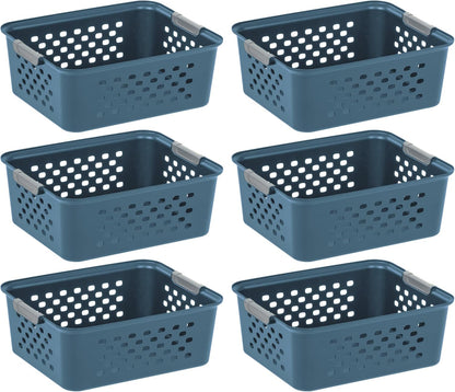 IRIS USA Plastic Storage Baskets, 6-Pack, Made in USA, Shelf Baskets Small Baskets Organizing Bins for Pantry Countertops Closet Shelves Laundry Room Office, Multi-Purpose, Nestable, Easy Carry, Black