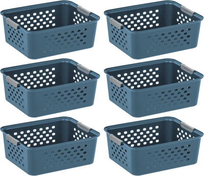 IRIS USA Plastic Storage Baskets, 6-Pack, Made in USA, Shelf Baskets Small Baskets Organizing Bins for Pantry Countertops Closet Shelves Laundry Room Office, Multi-Purpose, Nestable, Easy Carry, Black