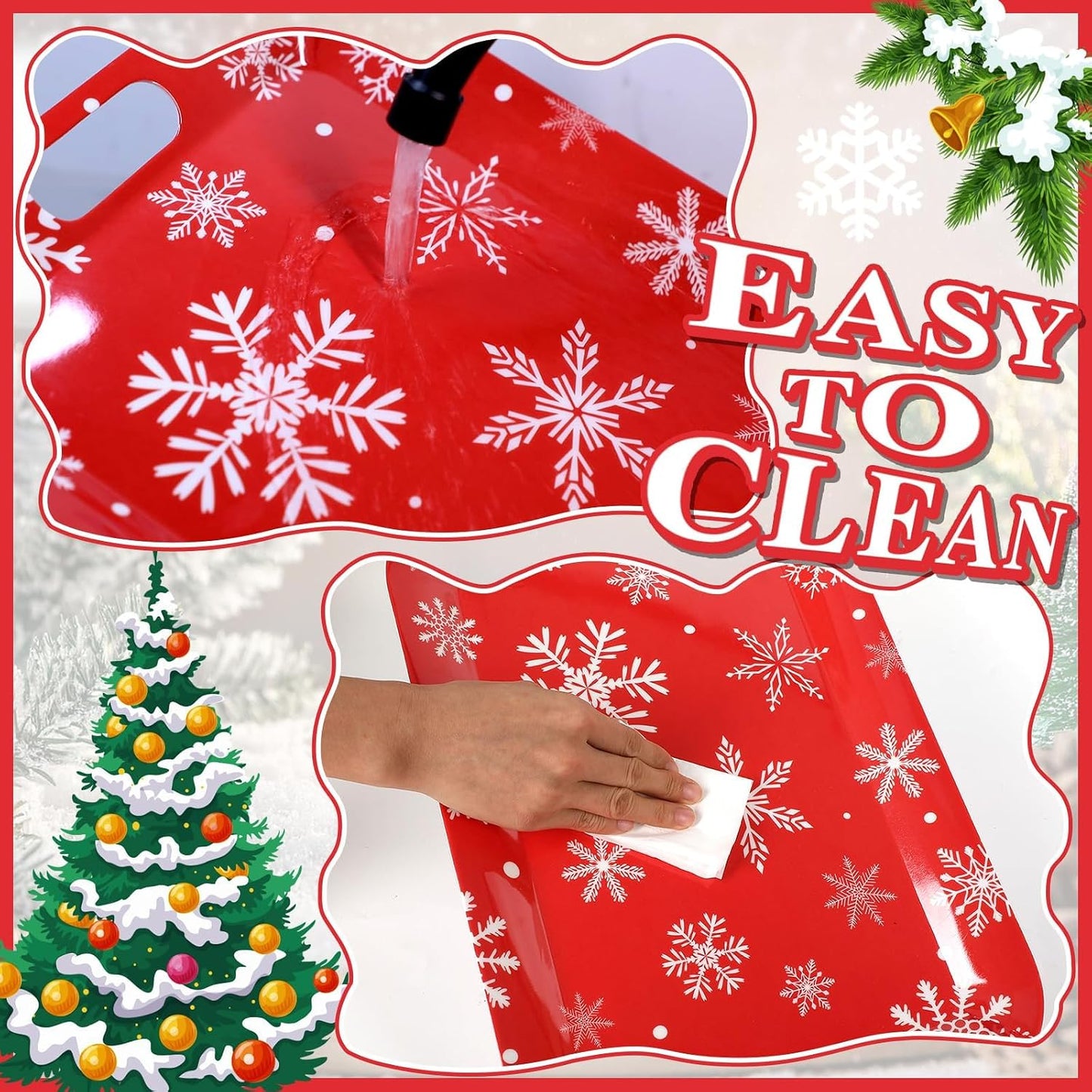 2Pcs Winter Serving Trays 16.1 x 11.1 Inch Large Melamine Christmas Trays Platters with Handles Rectangular Snowflake Melamine Dish for Serving Food Outdoor Dinner Dessert Plates Party Decorations