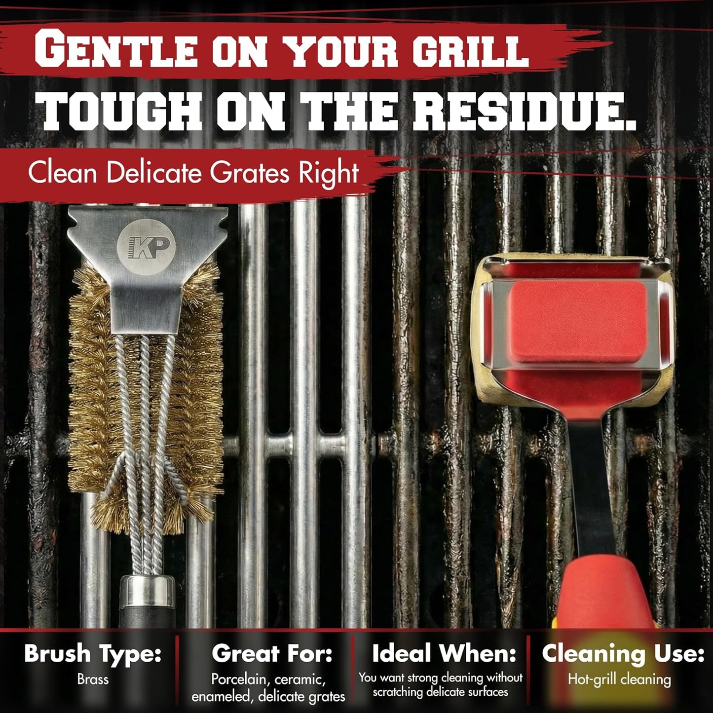 KITCHEN PERFECTION GrillSaver - Safe BBQ Grill Brush for Outdoor Grill with Replaceable Cleaning Head -Heavy-Duty Grill Cleaner with Scraper for All Grates +2 Bonuses -Best Grilling Gifts for Men