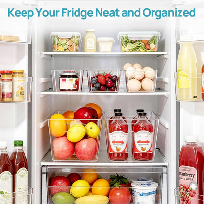 Vtopmart Clear Plastic Storage Bins, 6 PCS Pantry Organizer Bins with Handle for Refrigerator, Fridge, Cabinet, Kitchen, Countertops, Cupboard, Freezer Organization and Storage, Large
