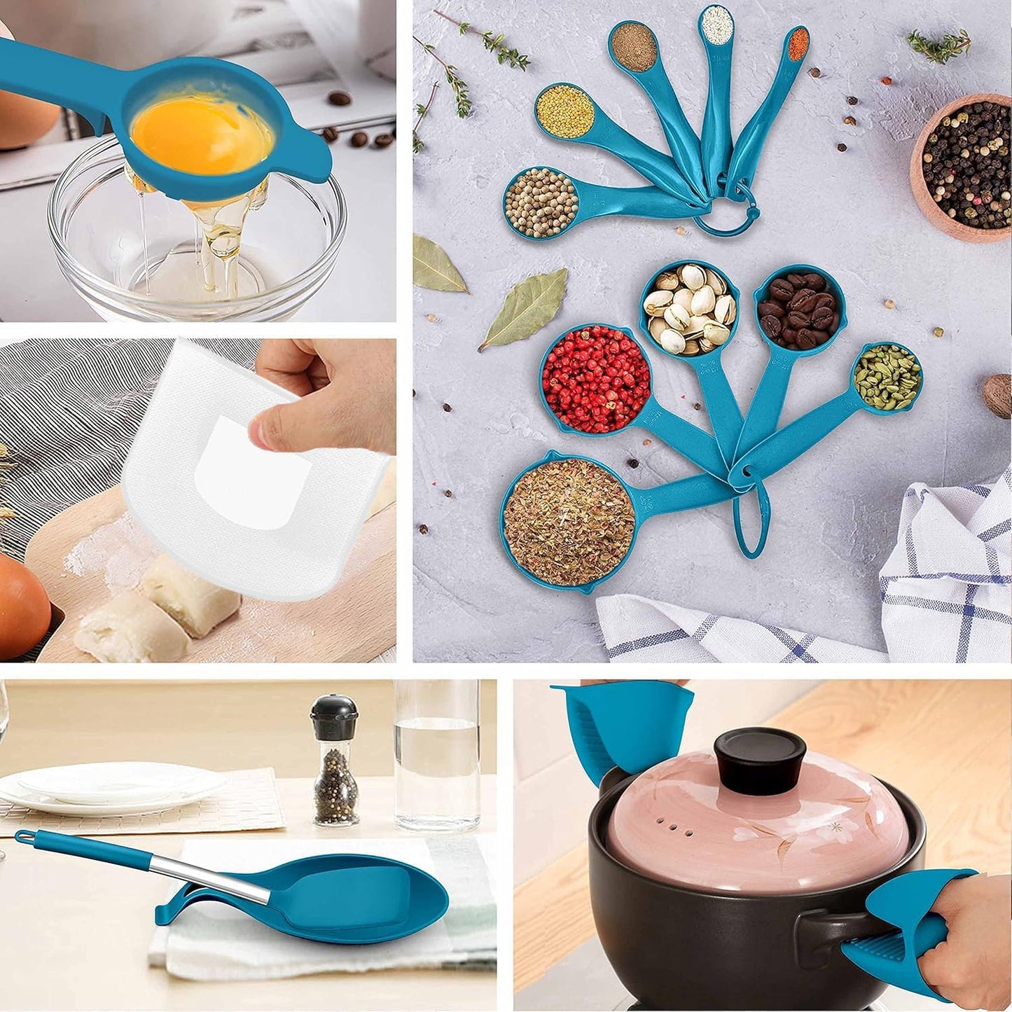 LIANYU 43 Pcs Silicone Kitchen Cooking Utensils with Holder, Heat Resistant Spatula Set with Stainless Steel Handle, Kitchen Cooking Gadgets Tools for Nonstick Cookware Set, Blue