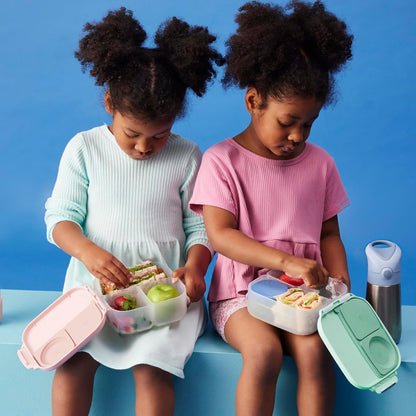 b.box Mini Lunch Box 2-Pack, Leak Proof Bento Box for Kids, 3 Compartment Snack Containers Ages 3+, Lunchbox for Daycare + School, Dishwasher Safe, BPA-Free, PFAS-Free, 4.25 Cup - Blue + Green