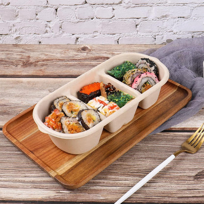 disposable bowls 18 oz 3 compartments with lids Plant Fiber 50 Pack