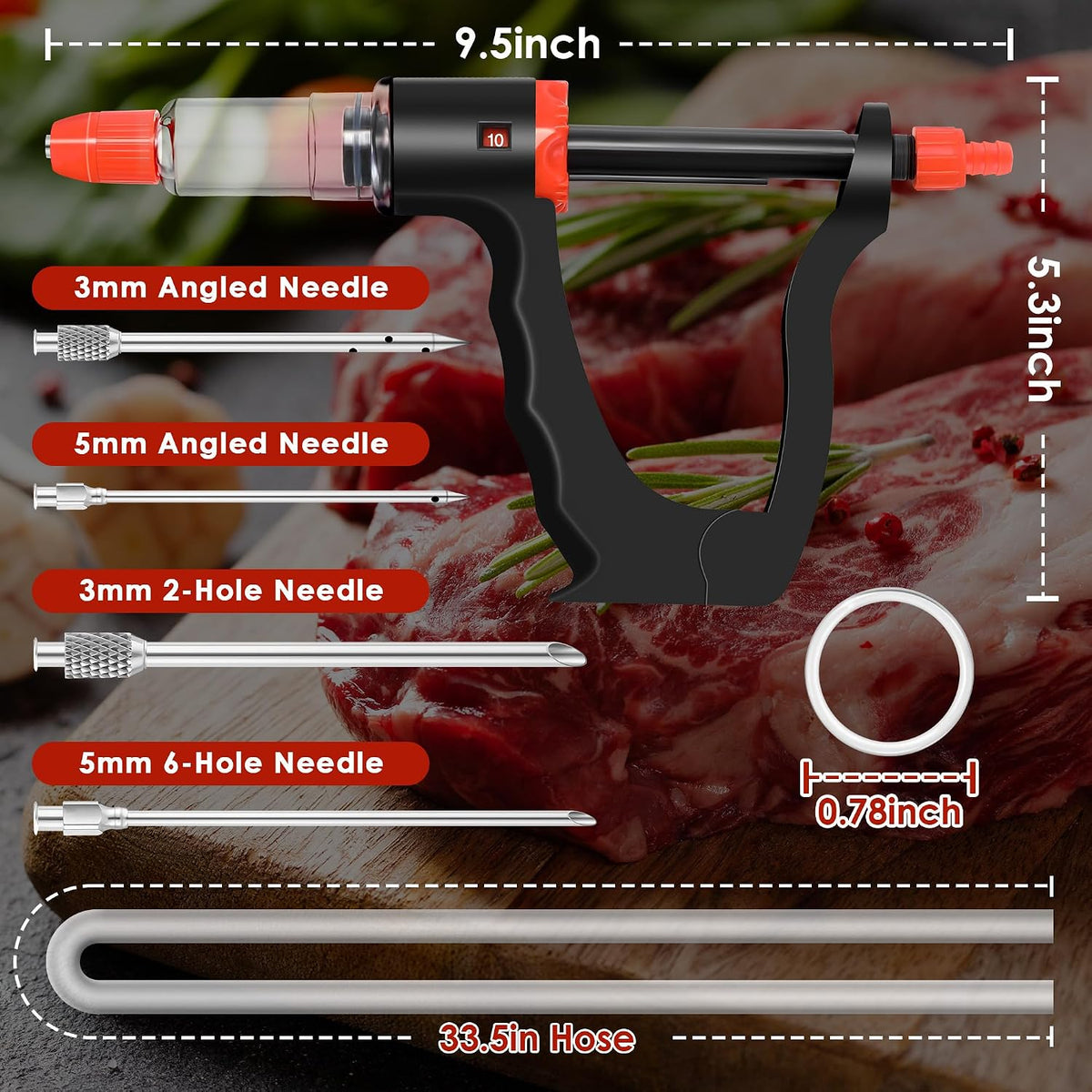 Marinade Injector Syringe with 3 Flow Settings & 4 Needles