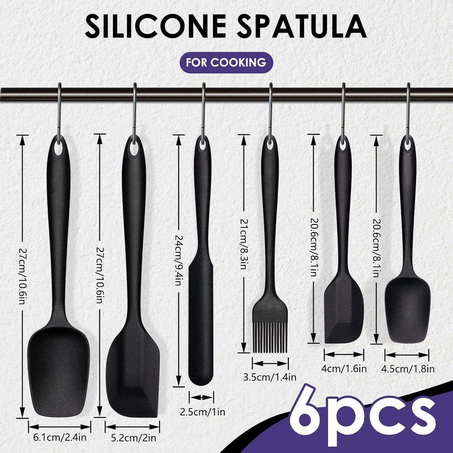 Silicone Spatula Set, 6PCS Heat Resistant Spatulas for Cooking, Food Grade Silicone Rubber Spatula Set for Baking, Non Stick Dishwasher Safe BPA-Free