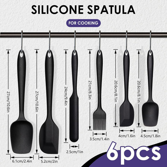 Silicone Spatula Set, 6PCS Heat Resistant Spatulas for Cooking, Food Grade Silicone Rubber Spatula Set for Baking, Non Stick Dishwasher Safe BPA-Free