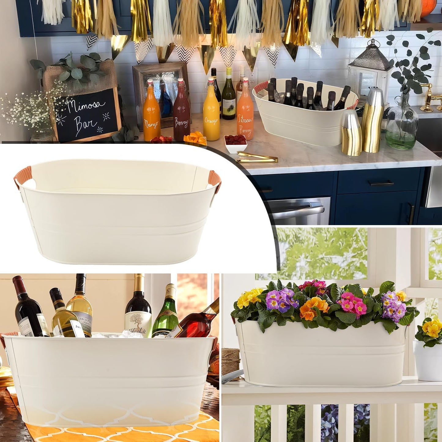 3 PCS 15.3 x 9 x 6 inches Black Metal Galvanized Tub with Handles, 3 Gallon Galvanized Beverage Tubs for Parties, Large Metal Drink Ice Buckets for Beer, Wine, Cocktails & Outdoor Events