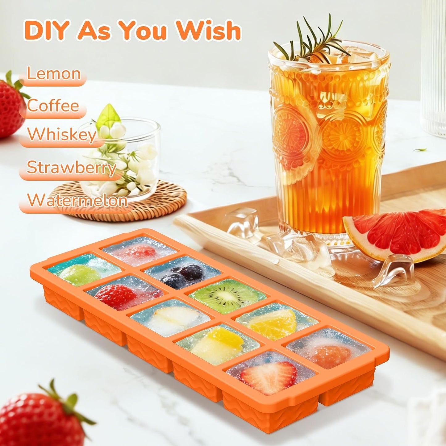Silicone Freezer Trays with Lid (4-Pack), 1-Cup, 2-Cup, 1/2-Cup & 2-Tbsp Silicone Freezer Molds, Stackable Soup Freezer Meal Prep Containers,Ice Cube Tray for Making Sauce,Smoothies,Yogurt Bites