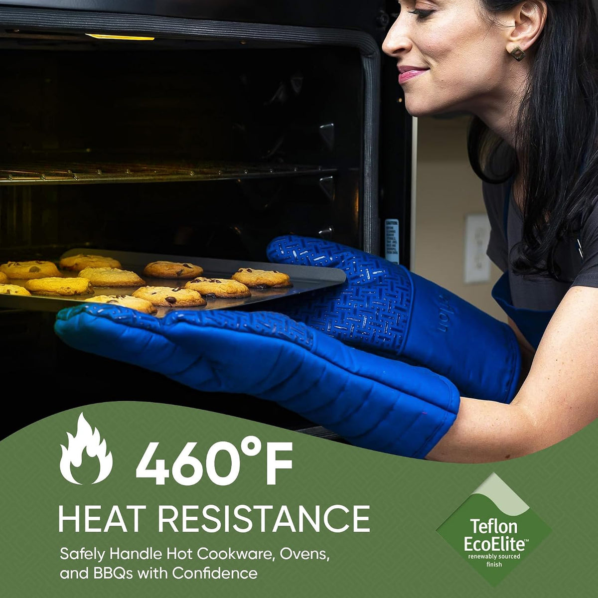 Xlnt Extra Long Oven Mitts (Black) | Teflon EcoElite Water Repellent | Heat Resistant for Oven Cooking, Grill & BBQ | Non Slip Gloves with Teflon EcoElite Finish, Cotton Lining & Hanging Loop