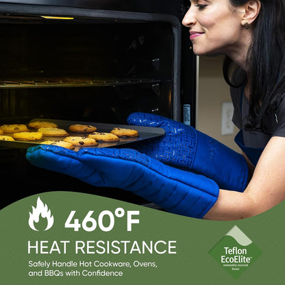 Xlnt Extra Long Oven Mitts (Black) | Teflon EcoElite Water Repellent | Heat Resistant for Oven Cooking, Grill & BBQ | Non Slip Gloves with Teflon EcoElite Finish, Cotton Lining & Hanging Loop
