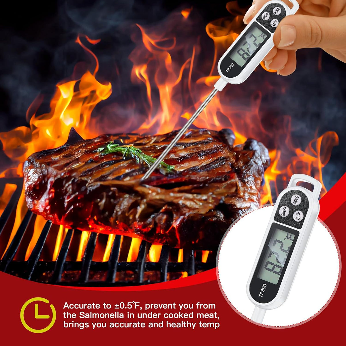 Copkim Food Thermometer Instant Read Probe BBQ,Red