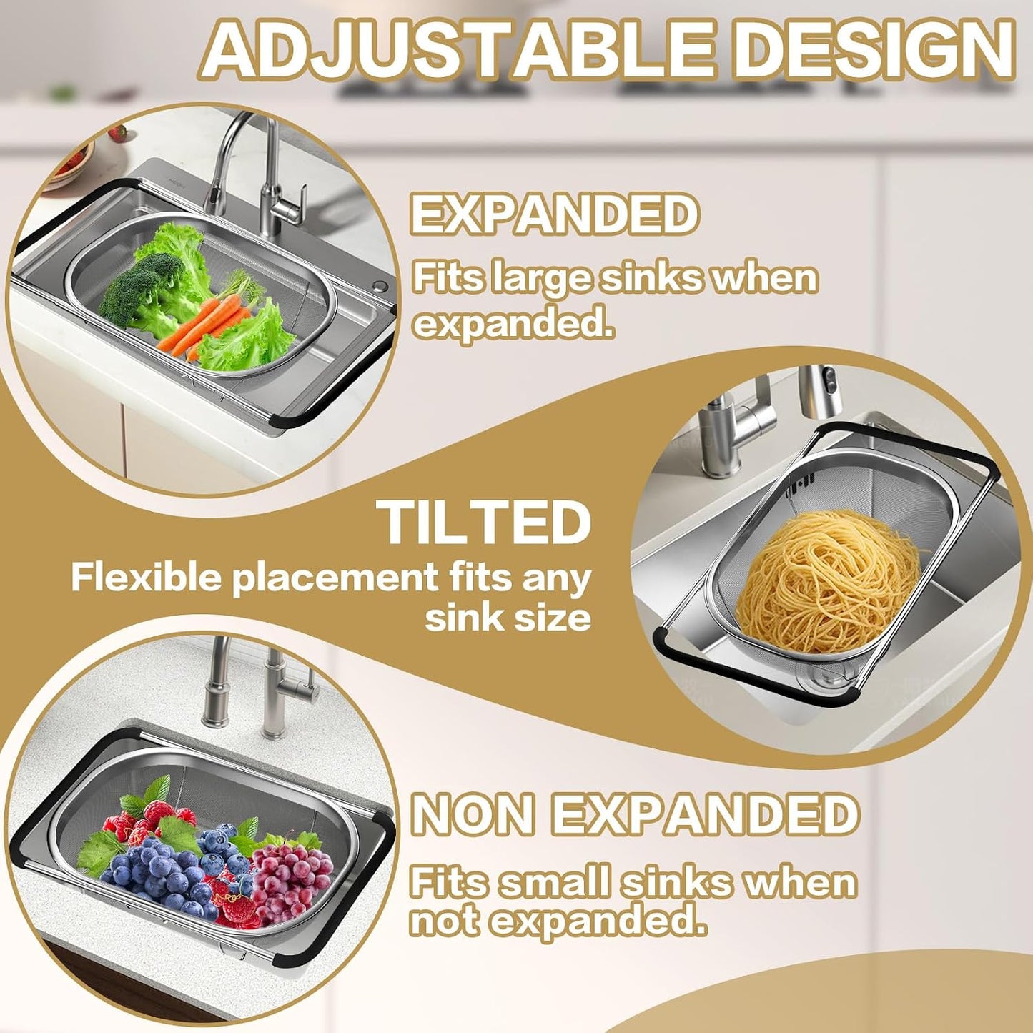 4-in-1 Colander with Bowl Set — Patented 360° Rotatable Strainer Bowl with 3 Graters, Snap-On Lid & Non-Slip Base, Funny Kitchen Present for Women, Aesthetic Pasta Fruit Vegetable Strainer (Beige)