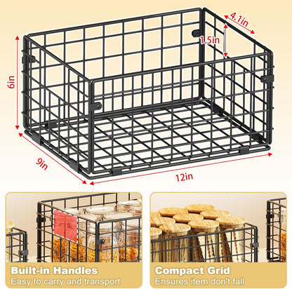 X-cosrack Metal Wire Basket Pantry Baskets Foldable Cabinet Organizers with Handles-6 Pack-12"x9"x6", Food Storage Freezer Organizer Bins for Kitchen Bathroom Laundry Closet Garage - Patent Design