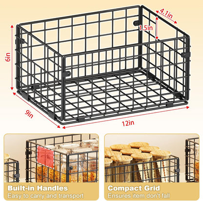 X-cosrack Metal Wire Basket Pantry Baskets Foldable Cabinet Organizers with Handles-6 Pack-12"x9"x6", Food Storage Freezer Organizer Bins for Kitchen Bathroom Laundry Closet Garage - Patent Design