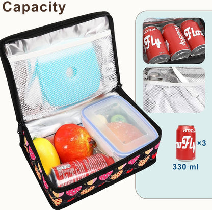 FlowFly Small Insulated Lunch box Portable Soft Bag Mini Cooler Thermal Meal Tote Kit with Handle for Work & School, Black