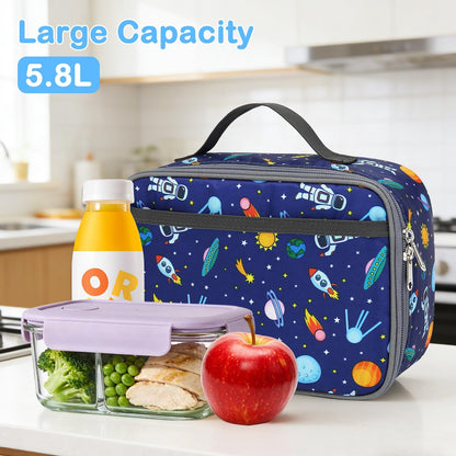 FlowFly Kids Lunch box Insulated Soft Bag Mini Cooler Back to School Thermal Meal Tote Kit for Girls, Boys, Astronaut - Colors A