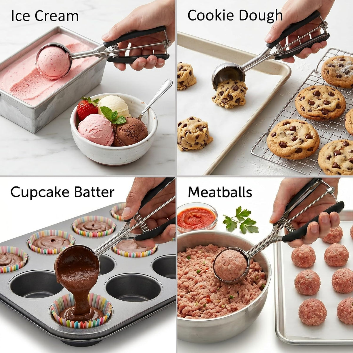 Ice Cream Scoop, 18/8 Stainless Steel Cookie Scoop, Cookie Scoops for Baking, 2 Tbsp/ 30 ml/ 1 oz Cookie Dough Scoop, Ice Cream Scooper with Trigger Release, Cookie Scooper for Baking