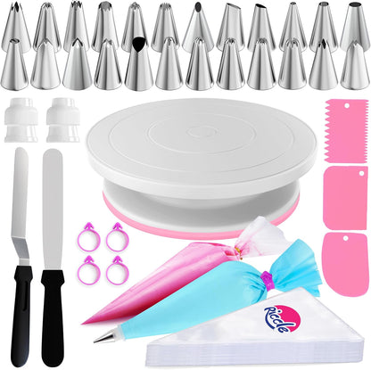 Riccle 88 pc Cake Decorating Kit & Cake Turntable -Piping Bags and Tips Set