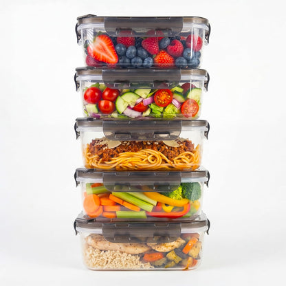 Compartmentalized Plastic Airtight Food Storage Containers with Vented Lids, 3-Compartment Design, BPA-Free, 5-Pack (5.5 Cups Each) for Meal Prep and Portion Control