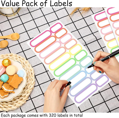 Outus 320 Pcs Waterproof Removable Labels with Makers Pen Self Adhesive Label Stickers for Water Bottles Spice Food Containers Jars Pantry Restaurant Storage(Macaron Color)