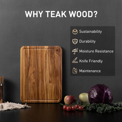 4 Pack Teak Wood Cutting Board Set for Kitchen Heavy Duty Non Toxic Non Slip Solid Thick Wood Haus Chopping Board Extra Large Big Small Meat Best Essential House Warming Hostess Host Gift