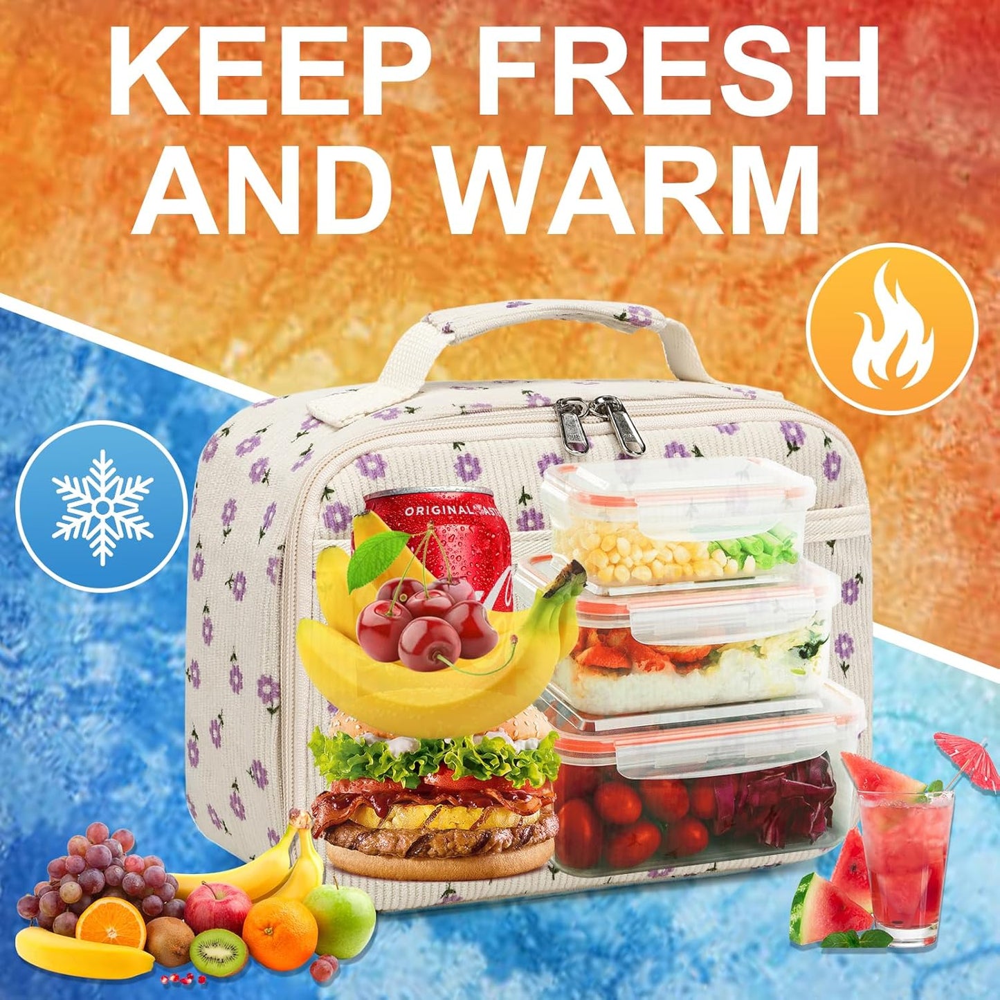 CAMTOP Kids Lunch Box Boys Girls Insulated Lunch Cooler Bag Reusable Lunch Tote Kit for School Travel (094 Tie Dye)