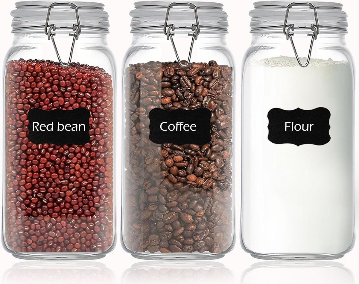 Clear Food Storage Jars 78oz Square, Airtight Glass Canister with Lids Set of 3, Kitchen & Pantry Organization Food Storage Container for Canning, Sugar, Flour, Candy, Cereal, Coffee