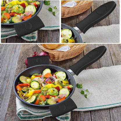 4 Pack Silicone Hot Skillet Handle Holder and Pot Holders Cover Sleeve, Heat Resistant Cast Iron Potholder Protectors Grip, Anti-Spill Non-Slip Cookware Handles for Pans,Oven (Black)