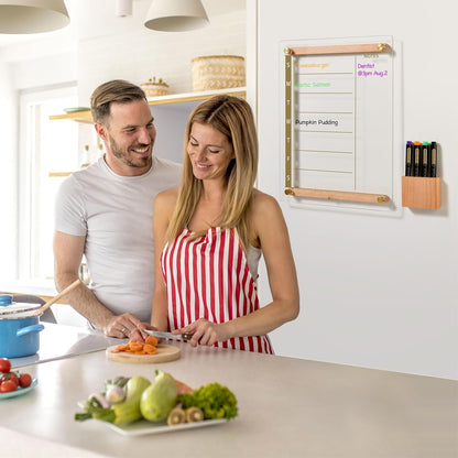 Clear Glass Weekly Dry Erase Calendar & Menu Non-Magnetic Whiteboard for Wall, Meal Plan & Grocery List White Board for Kitchen, 15x11, 7 Days Home Planner, 4 Wet Erase Markers Included, Yeoux