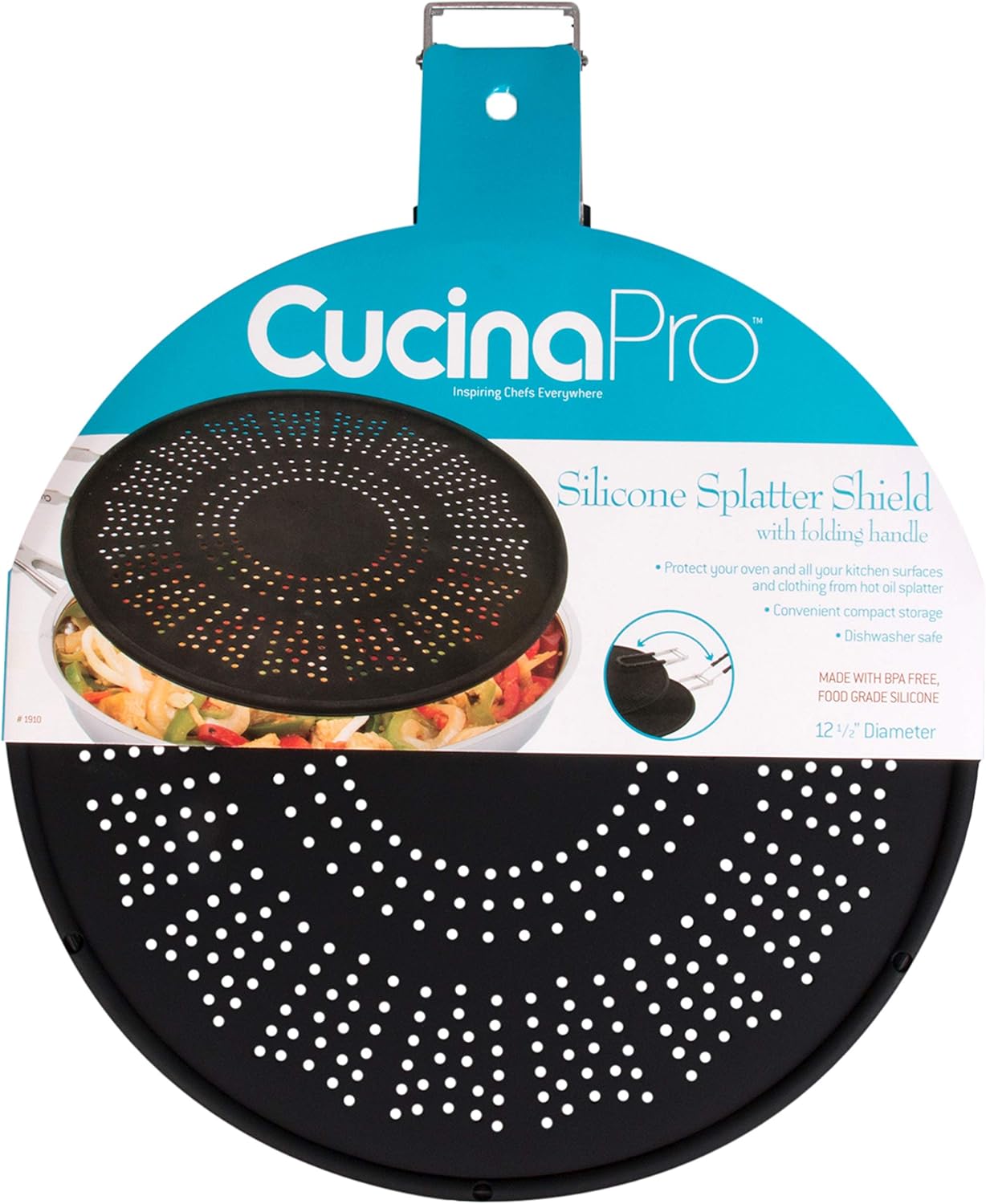 XL 11.5" Silicone Splatter Screen Shield- Multi Use Pan Cover with Foldable Handle & Built in Water Strainer- Protect from Oil, Grease with Shield Guard- Fits Most Kitchen Frying Pans, Heat Resistant